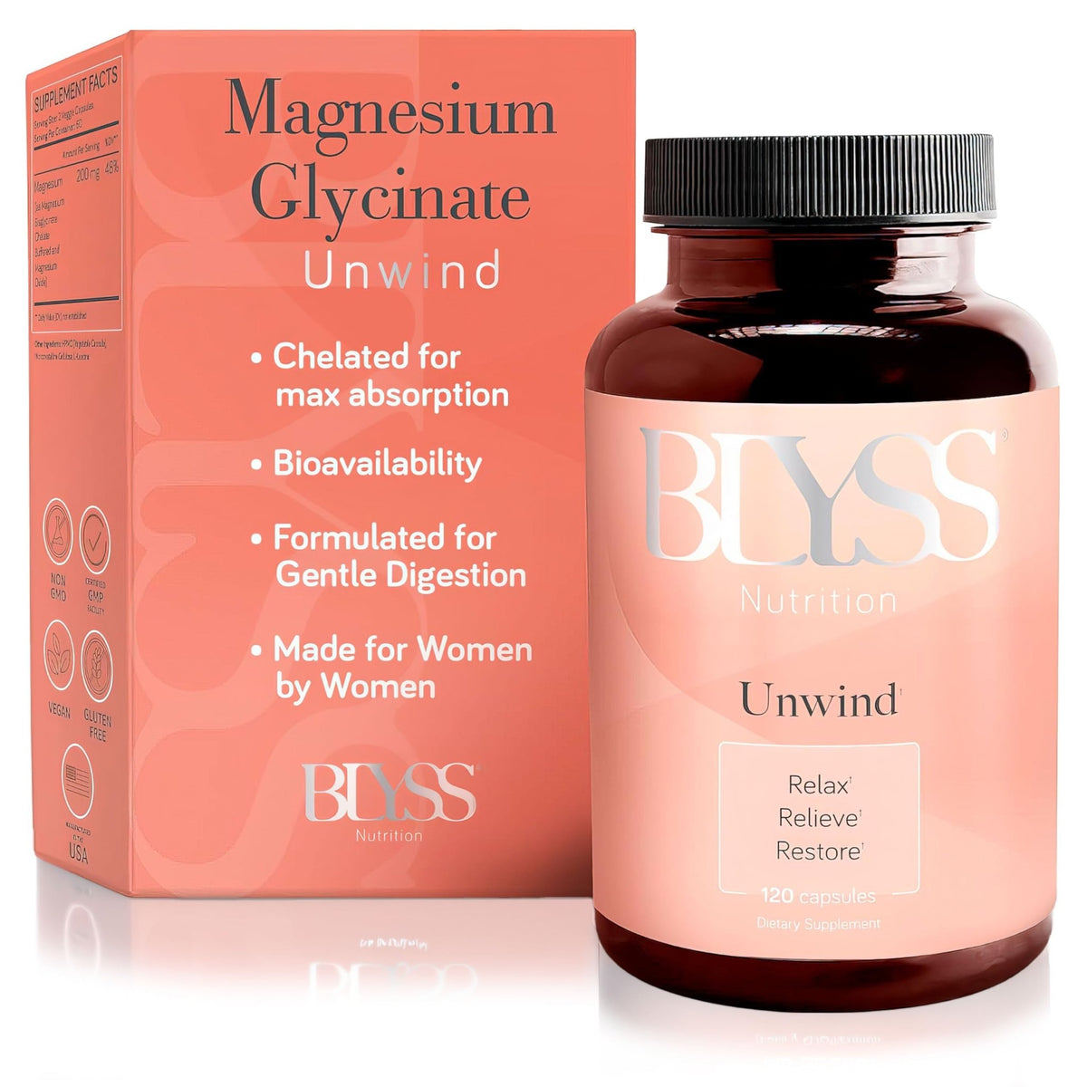 BLYSS Nutrition Magnesium Bisglycinate Capsules for Women - 200mg Chelated Glycinate Magnesium Supplement - Natural Supplements to Support Sleep, - dailyvitalstore