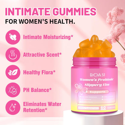 Boasi Women's Probiotics Slippery Elm Gummies,Her Juicy PH Balance,Vaginal Feminine Probiotics Pineapple Gummies,Digestive,Immune Health - dailyvitalstore