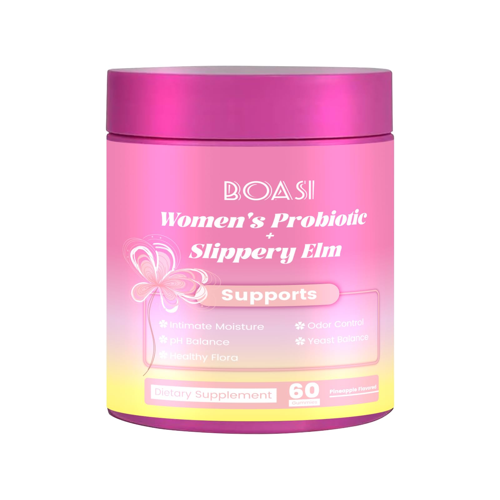 Boasi Women's Probiotics Slippery Elm Gummies,Her Juicy PH Balance,Vaginal Feminine Probiotics Pineapple Gummies,Digestive,Immune Health - dailyvitalstore