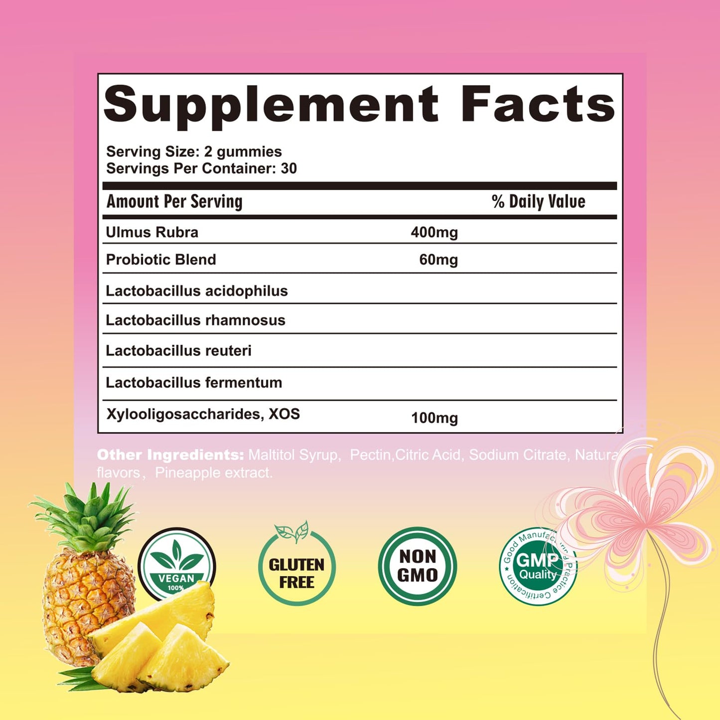 Boasi Women's Probiotics Slippery Elm Gummies,Her Juicy PH Balance,Vaginal Feminine Probiotics Pineapple Gummies,Digestive,Immune Health - dailyvitalstore