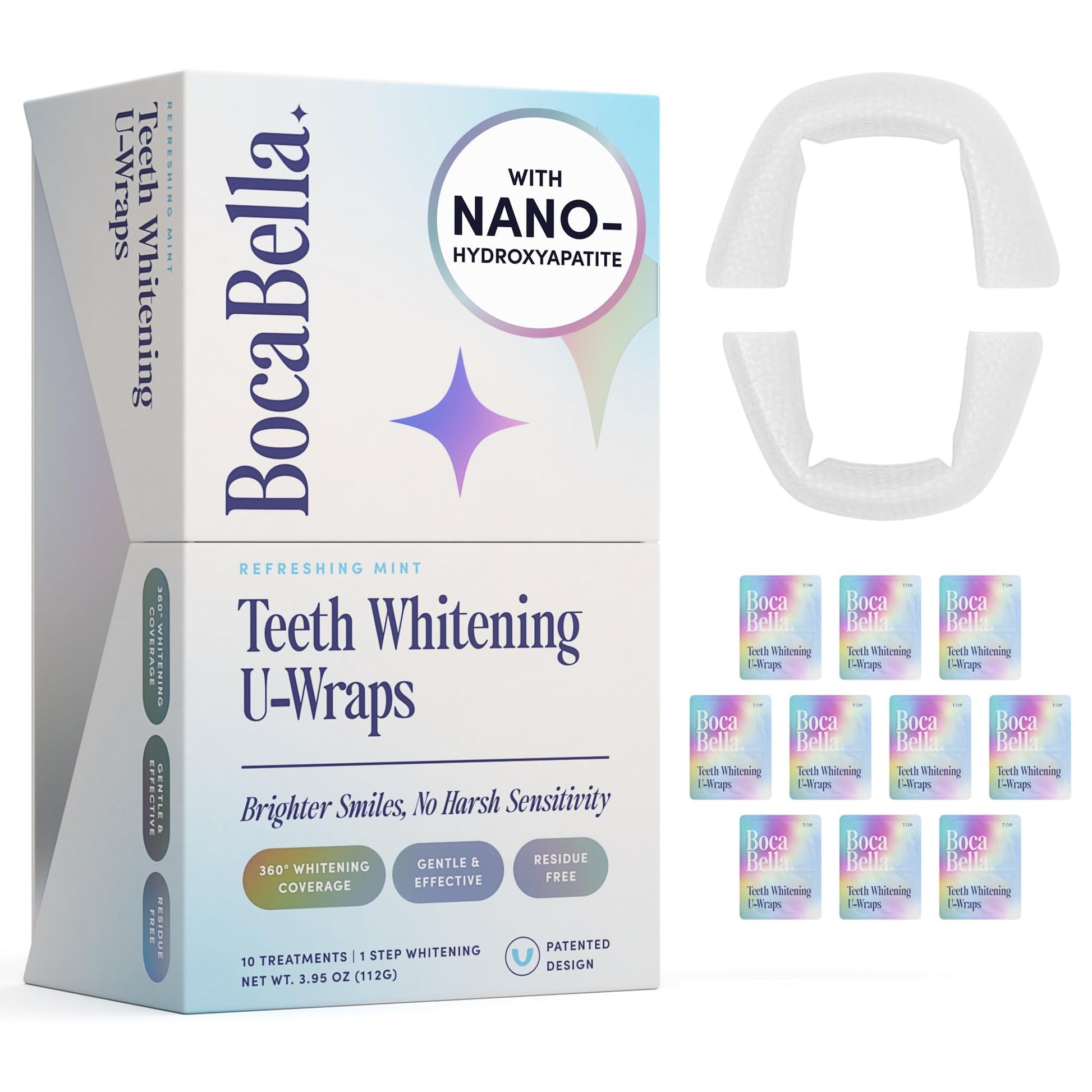 BocaBella Teeth Whitening Trays U-Wraps - 15% Hydrogen Peroxide Whitening Strips & Tray Alternative - Nano-Hydroxyapatite Enamel Safe - 10 Treatments - dailyvitalstore