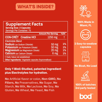 Bod Creatine HCL Capsules – 150 Pills | Creatine Hydrochloride Supplement for Men & Women | Easy-to-Swallow Alternative to Monohydrate Powder, Unflavored & Keto-Friendly - dailyvitalstore