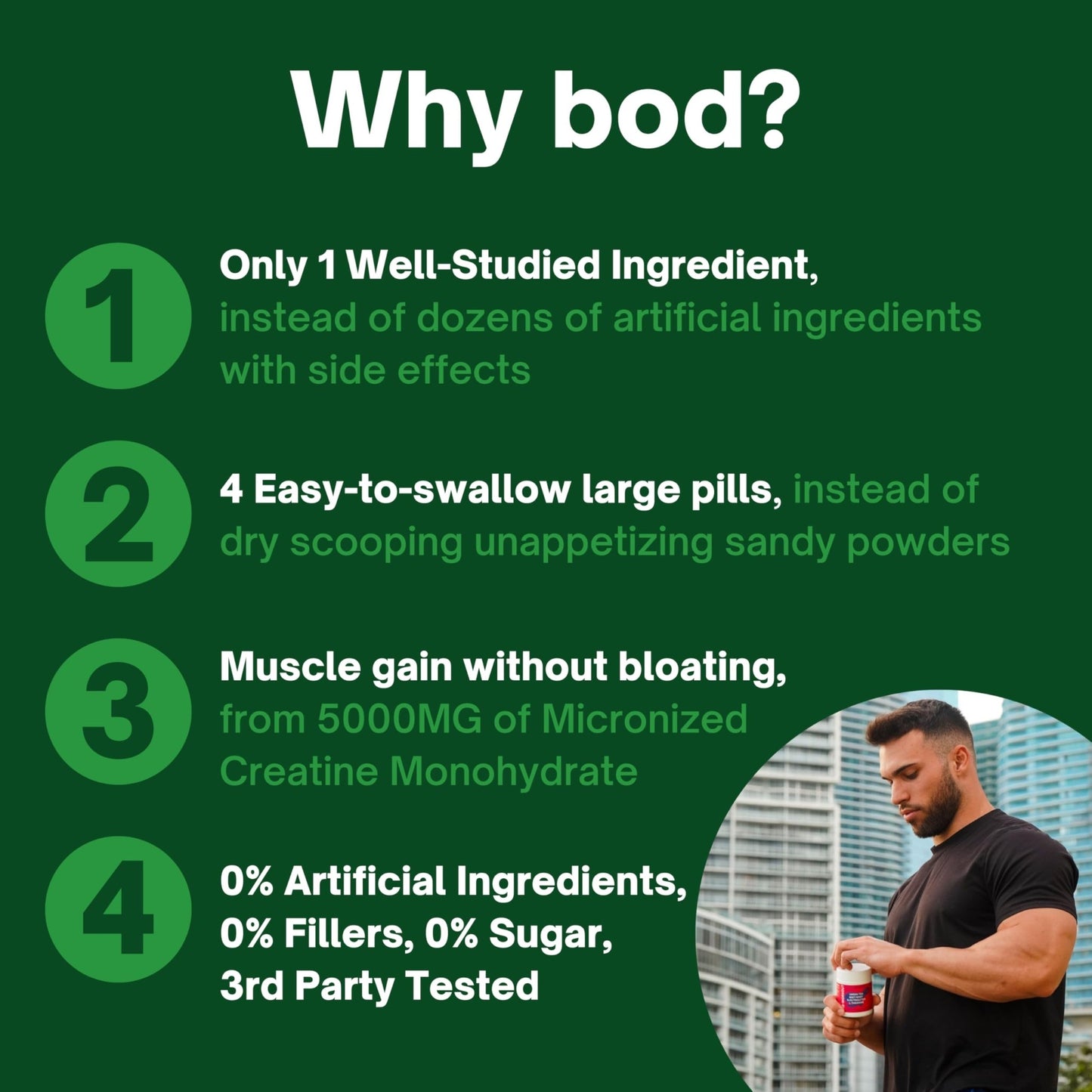Bod Creatine Monohydrate Capsules – 45 Servings (4 Capsules = 5 g) – Ultra-Pure 200 Mesh Creatine Monohydrate – Strength - dailyvitalstore