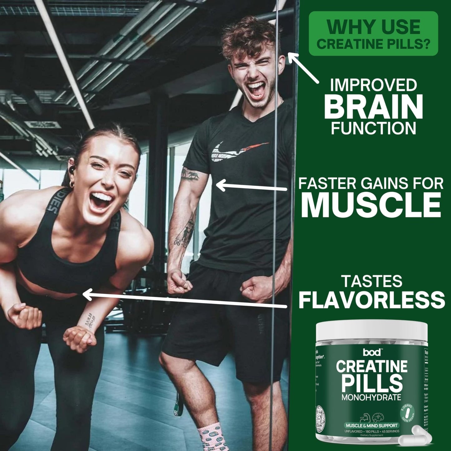 Bod Creatine Monohydrate Capsules – 45 Servings (4 Capsules = 5 g) – Ultra-Pure 200 Mesh Creatine Monohydrate – Strength - dailyvitalstore
