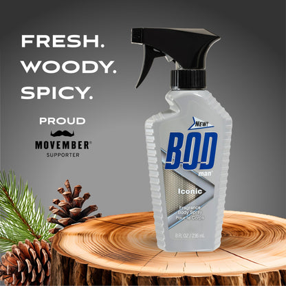 BOD man Fragrance Body Spray, Iconic, 8 fl oz - dailyvitalstore