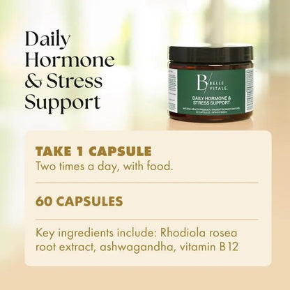BODi Belle Vitale Daily Hormone & Stress Support - Ashwagandha & Rhodiola - Helps Combat Stress & Supports Healthy Cortisol Levels - Vitamin B12 Help Energy Metabolism & Immune Health - 60 Capsules - dailyvitalstore