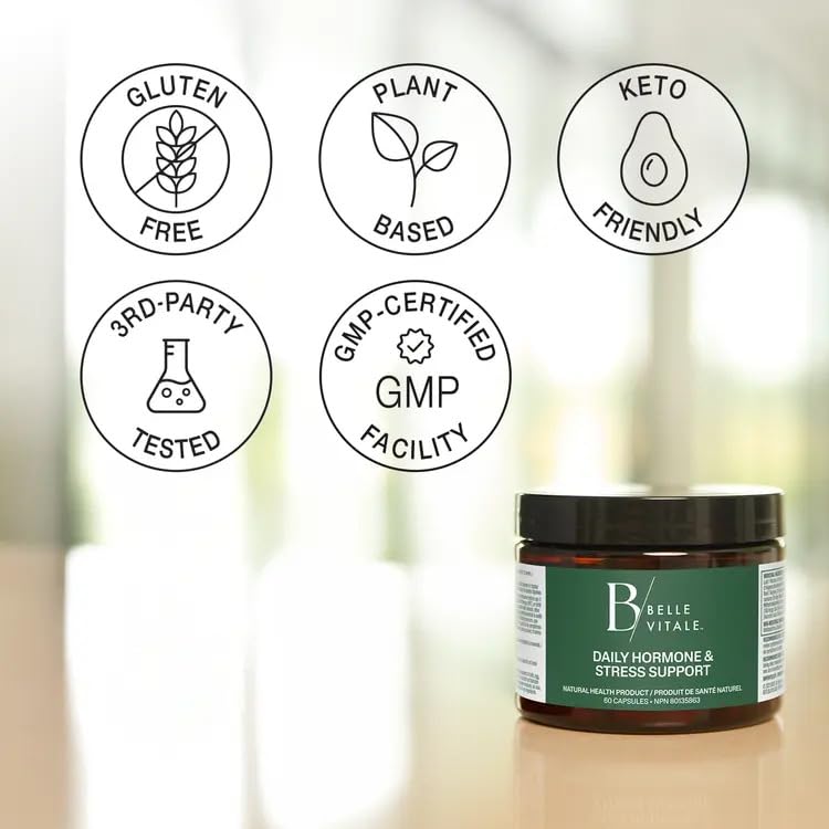 BODi Belle Vitale Daily Hormone & Stress Support - Ashwagandha & Rhodiola - Helps Combat Stress & Supports Healthy Cortisol Levels - Vitamin B12 Help Energy Metabolism & Immune Health - 60 Capsules - dailyvitalstore