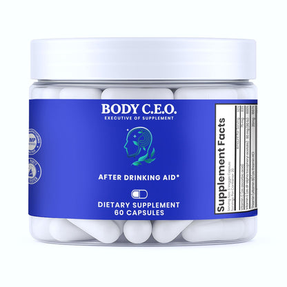 Body C.E.O. After Drinking Aid - Electrolyte Balance & Recovery - DHM (Dihydromyricetin), L-Cysteine, Prickly Pear, Milk Thistle, Zinger, Vitamin-B for Recovery - Filler-Free Formula - 60 Capsules - dailyvitalstore