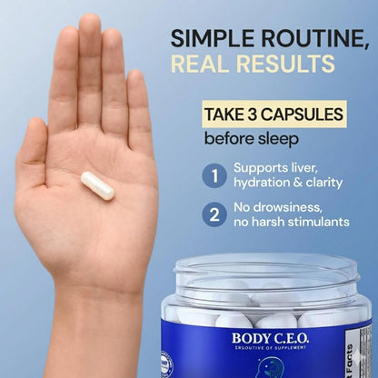 Body C.E.O. After Drinking Aid - Electrolyte Balance & Recovery - DHM (Dihydromyricetin), L-Cysteine, Prickly Pear, Milk Thistle, Zinger, Vitamin-B for Recovery - Filler-Free Formula - 60 Capsules - dailyvitalstore
