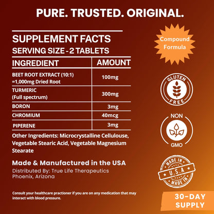 Body Support Tablets – Beet Root Extract, Turmeric Boron & Chromium – Supports Inflammation, Circulation, Hormonal Balance & Metabolic Function – 60ct - 30 Servings - dailyvitalstore