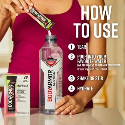 BODYARMOR Flash IV Electrolyte Packets, Strawberry Kiwi - Zero Sugar Drink Mix, Single Serve Packs, Coconut Water Powder (15 Count) - dailyvitalstore