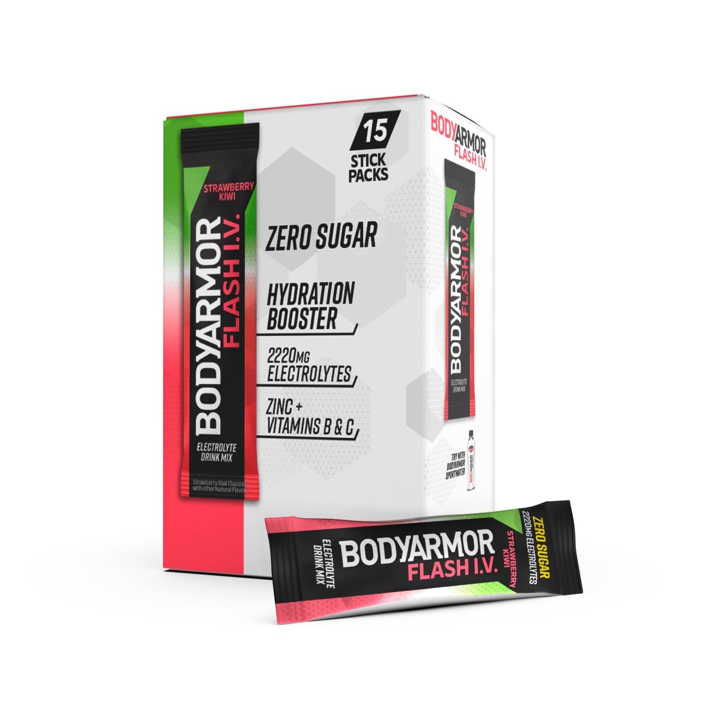 BODYARMOR Flash IV Electrolyte Packets, Strawberry Kiwi - Zero Sugar Drink Mix, Single Serve Packs, Coconut Water Powder (15 Count) - dailyvitalstore