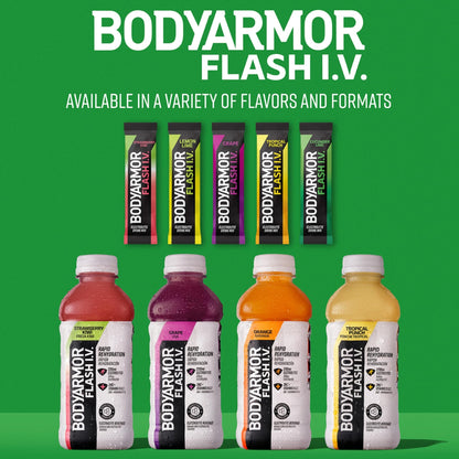 BODYARMOR Flash IV Electrolyte Packets, Strawberry Kiwi - Zero Sugar Drink Mix, Single Serve Packs, Coconut Water Powder (15 Count) - dailyvitalstore
