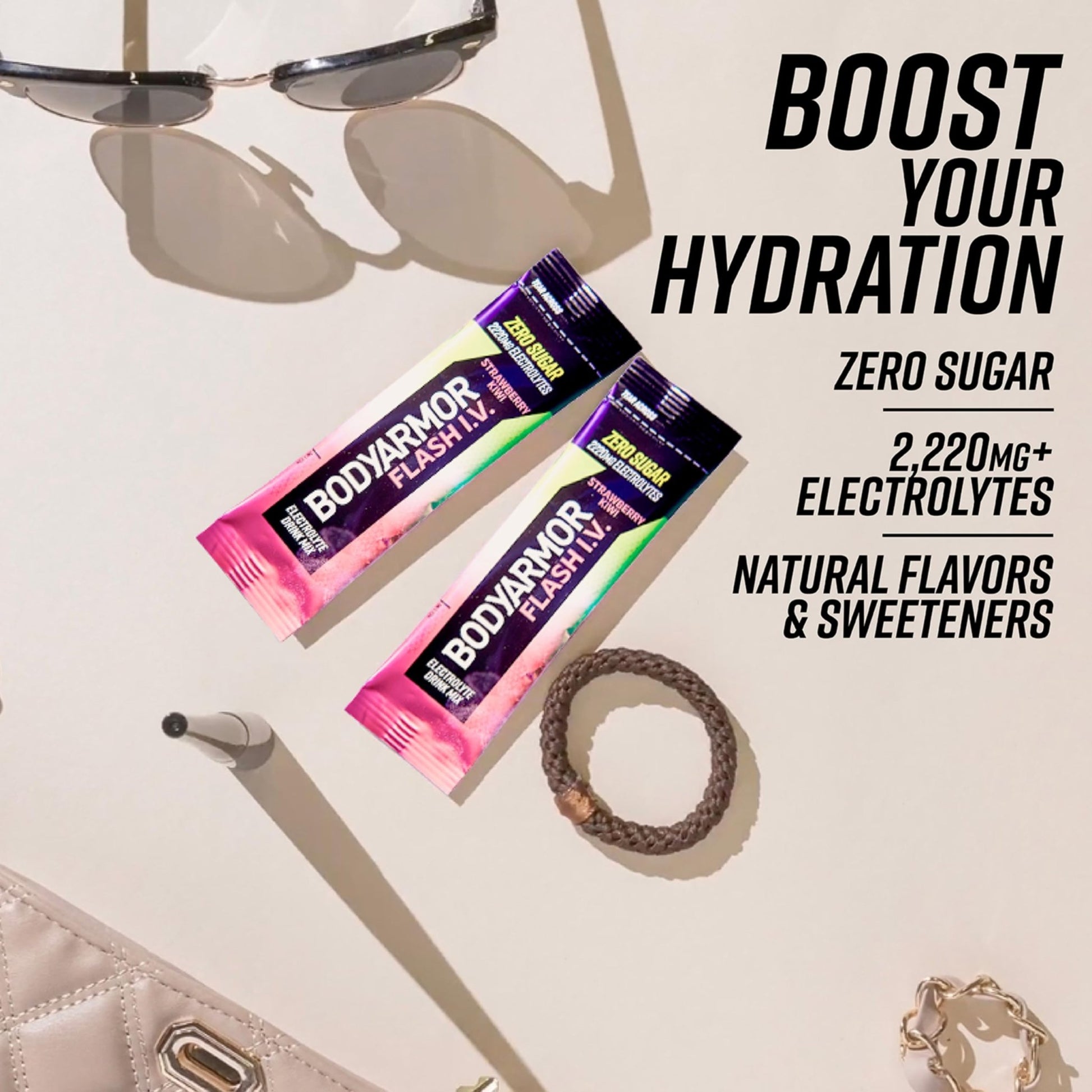 BODYARMOR Flash IV Electrolyte Packets, Strawberry Kiwi - Zero Sugar Drink Mix, Single Serve Packs, Coconut Water Powder (6 Count) - dailyvitalstore