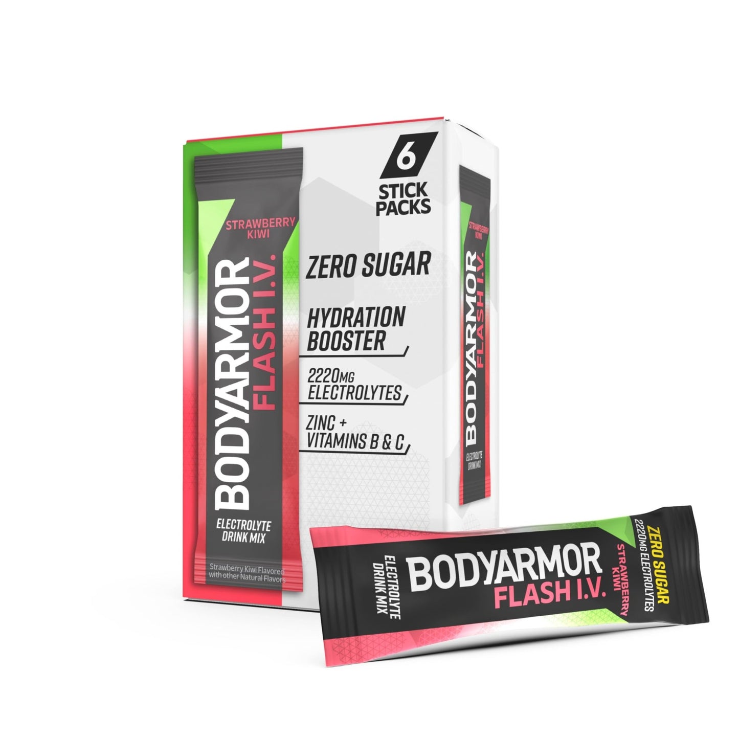 BODYARMOR Flash IV Electrolyte Packets, Strawberry Kiwi - Zero Sugar Drink Mix, Single Serve Packs, Coconut Water Powder (6 Count) - dailyvitalstore