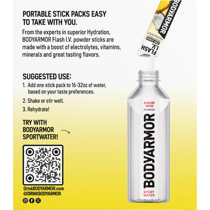 BODYARMOR Flash IV Electrolyte Packets, Strawberry Kiwi - Zero Sugar Drink Mix, Single Serve Packs, Coconut Water Powder (6 Count) - dailyvitalstore