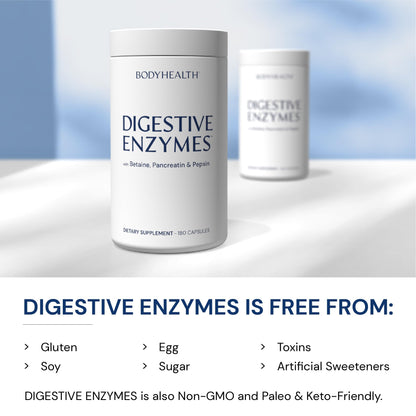 BodyHealth Digestive Enzymes Full Spectrum Digestive Support (180 caps), Betaine, Pepsin, Pancreatin BPP Loaded with Enzymes and Probiotics, Relief for Stomach Bloating, Heartburn, Gas, Constipation - dailyvitalstore