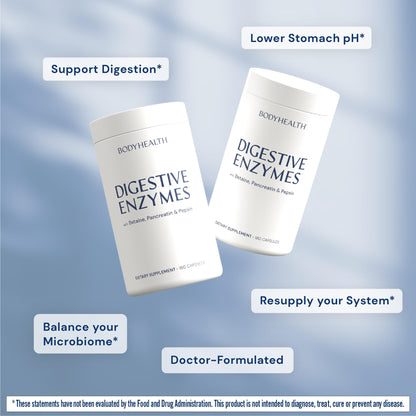 BodyHealth Digestive Enzymes Full Spectrum Digestive Support (180 caps), Betaine, Pepsin, Pancreatin BPP Loaded with Enzymes and Probiotics, Relief for Stomach Bloating, Heartburn, Gas, Constipation - dailyvitalstore