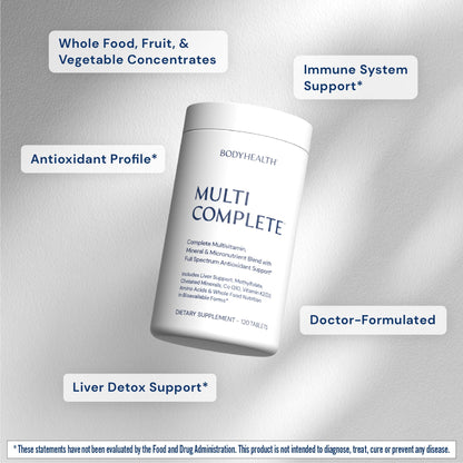 BodyHealth Multi Complete (120 Ct) Daily Multivitamin for Men and Women with Whole Foods, Minerals, Antioxidants, Organic Green Food Concentrates, and Liver Detox Extracts, Non GMO - dailyvitalstore
