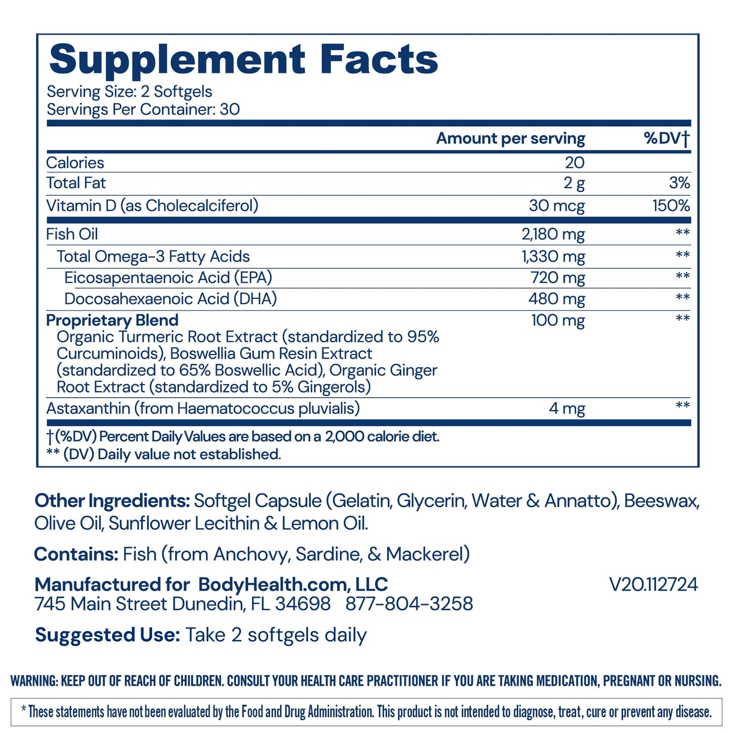 BodyHealth Omega 3 Health, Fish Oil Supplement for Women and Men, Heart and Brain Health, Fish Oil Pills, Fatty Acid Supplements, Omega 3 Vitamins - 60 Soft Gels - dailyvitalstore