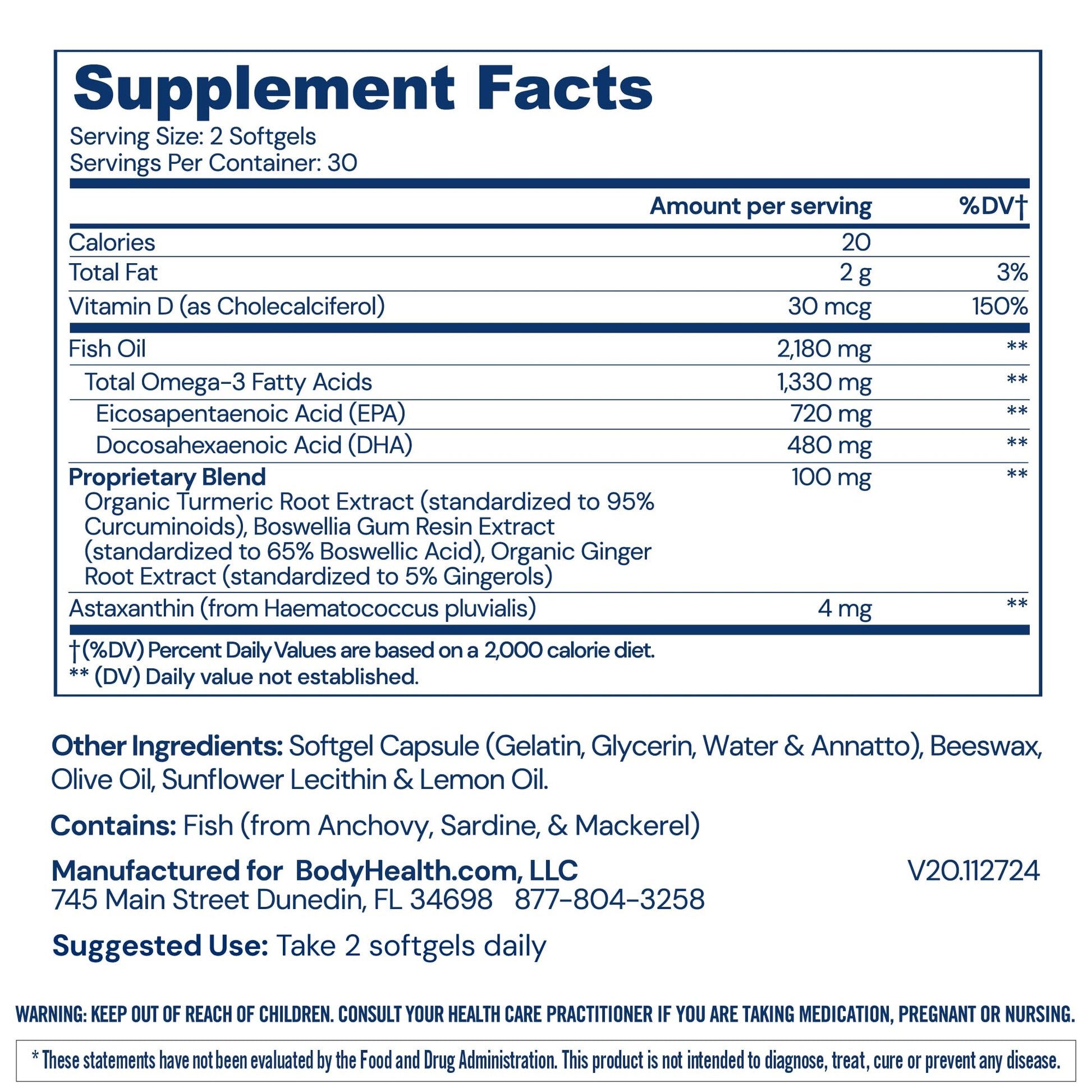 BodyHealth Omega 3 Health, Fish Oil Supplement for Women and Men, Heart and Brain Health, Fish Oil Pills, Fatty Acid Supplements, Omega 3 Vitamins - 60 Soft Gels - dailyvitalstore