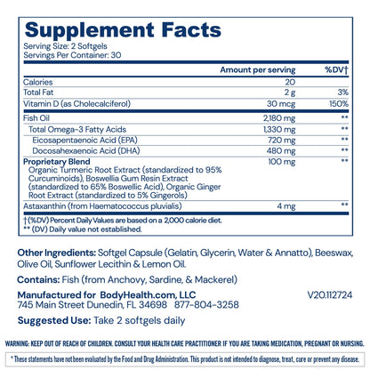BodyHealth Omega 3 Health, Fish Oil Supplement for Women and Men, Heart and Brain Health, Fish Oil Pills, Fatty Acid Supplements, Omega 3 Vitamins - 60 Soft Gels - dailyvitalstore