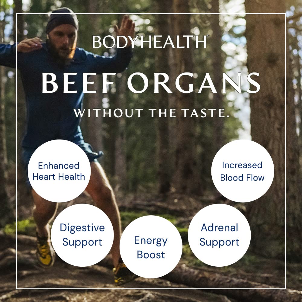 BodyHealth Organ+ Grass-Fed Glandular Organ Complex, Grassfed Beef Organ Supplement, Dessicated Beef Liver, Heart, Kidney, Pancreas, Spleen, Non GMO, Adrenal, Supplement, (150 Capsules) - dailyvitalstore