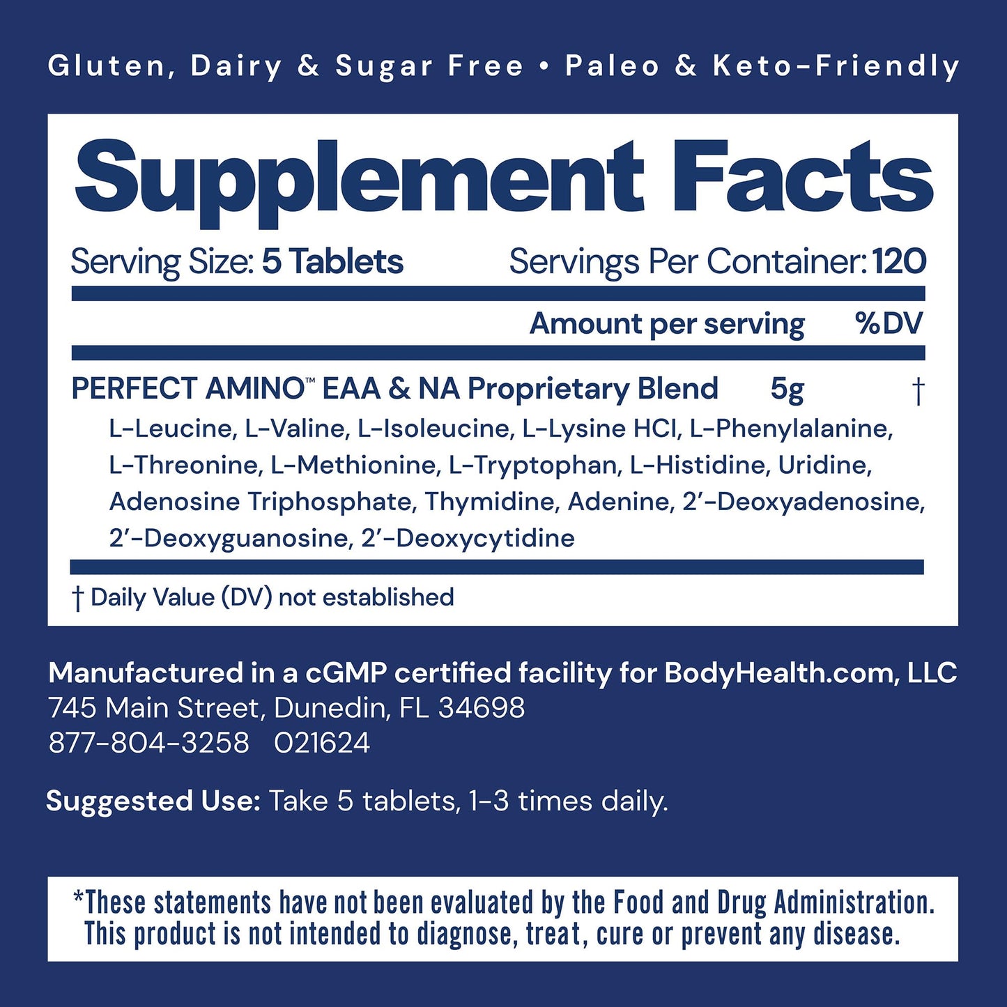 BodyHealth PerfectAmino, Essential Amino Acid with BCAAs + Lysine, Phenylalanine, Threonine, Methionine, Tryptophan, Supplement for Muscle Mass Production, - dailyvitalstore
