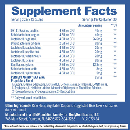 BodyHealth Probiotic Enhanced with PerfectAmino for Women and Men, Spore Based with Bifidobacterium, Lactobacillus Salivarius, - dailyvitalstore