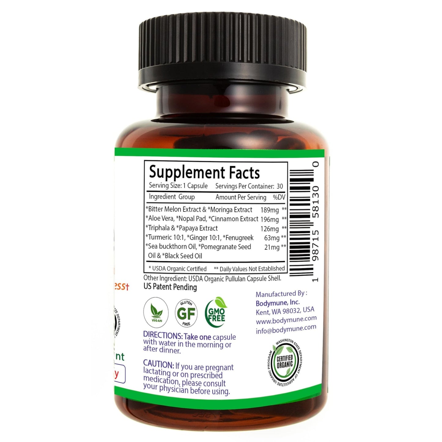 Bodymune Blood Sugar Blend – Organic Blood Sugar Support Supplement – with Bitter Melon Capsules, Moringa, & Black Seed Oil – 33 Capsules - dailyvitalstore