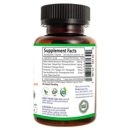 Bodymune Blood Sugar Blend – Organic Blood Sugar Support Supplement – with Bitter Melon Capsules, Moringa, & Black Seed Oil – 33 Capsules - dailyvitalstore