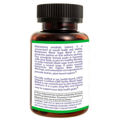 Bodymune Blood Sugar Blend – Organic Blood Sugar Support Supplement – with Bitter Melon Capsules, Moringa, & Black Seed Oil – 33 Capsules - dailyvitalstore