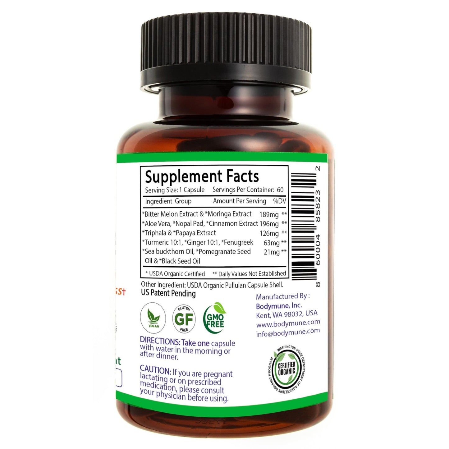 Bodymune Blood Sugar Blend – Organic Blood Sugar Support Supplement – with Bitter Melon Capsules, Moringa, & Black Seed Oil – 66 Capsules - dailyvitalstore