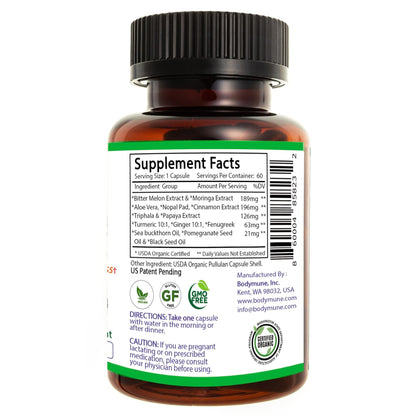 Bodymune Blood Sugar Blend – Organic Blood Sugar Support Supplement – with Bitter Melon Capsules, Moringa, & Black Seed Oil – 66 Capsules - dailyvitalstore