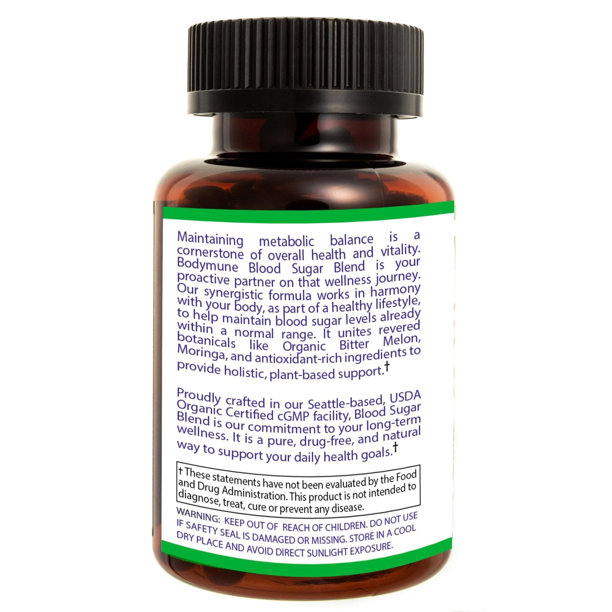 Bodymune Blood Sugar Blend – Organic Blood Sugar Support Supplement – with Bitter Melon Capsules, Moringa, & Black Seed Oil – 66 Capsules - dailyvitalstore
