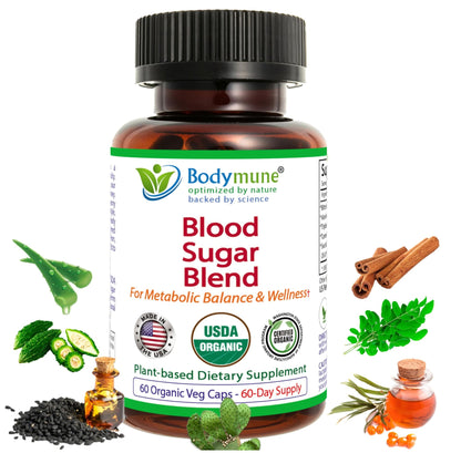 Bodymune Blood Sugar Blend – Organic Blood Sugar Support Supplement – with Bitter Melon Capsules, Moringa, & Black Seed Oil – 66 Capsules - dailyvitalstore