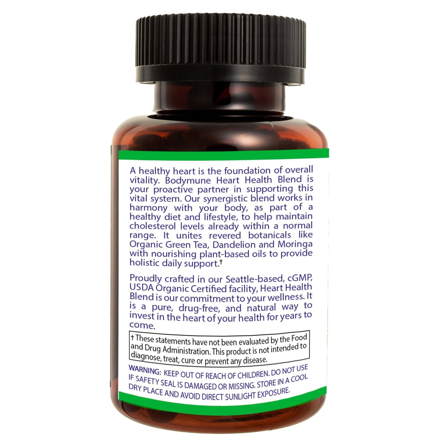 Bodymune Heart Health Blend Cholesterol Support – Organic Cardiovascular & Circulation Supplement – with Green Tea, Pomegranate & Black Seed Oil – 66 Capsules – USDA Organic, Vegan - dailyvitalstore