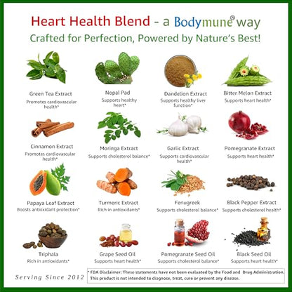 Bodymune Heart Health Blend Cholesterol Support – Organic Cardiovascular & Circulation Supplement – with Green Tea, Pomegranate & Black Seed Oil – 66 Capsules – USDA Organic, Vegan - dailyvitalstore