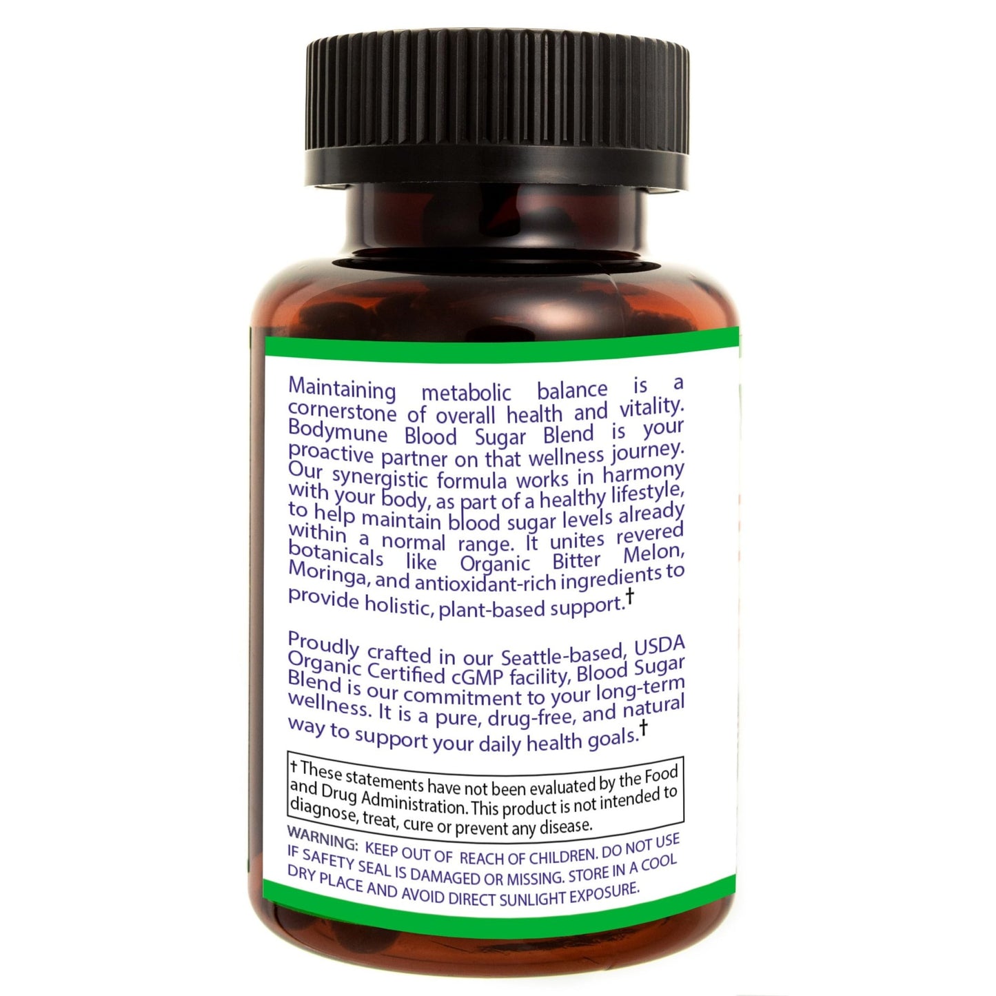 Bodymune USDA Organic Blood Sugar Blend | Supports Healthy Metabolism* | with Bitter Melon, Moringa, Aloe Vera, Nopal, Papaya Extracts & More | 60-Day Supply | Vegan & Non-GMO | USA-Made - dailyvitalstore