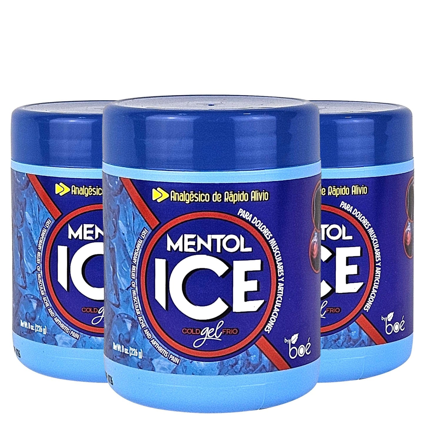 BOÉ COSMETICS Mentol Ice Cold Gel 8 oz (3 Pack) Pain Relief Gel for Muscles & Joints – Fast-Acting Analgesic for Arthritis, Back Pain, Cramps, Sprains & Headaches – Non-Greasy & Quick Absorption - dailyvitalstore