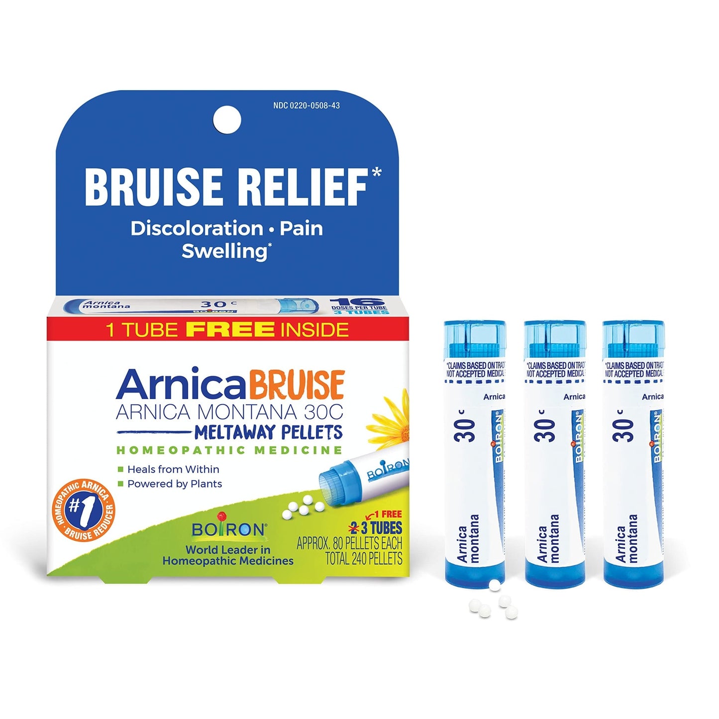 Boiron Arnica Bruise - Arnica Montana 30c for Relief of Pain, Swelling, and Discoloration from Bruises - 3 Count (240 Pellets) - dailyvitalstore