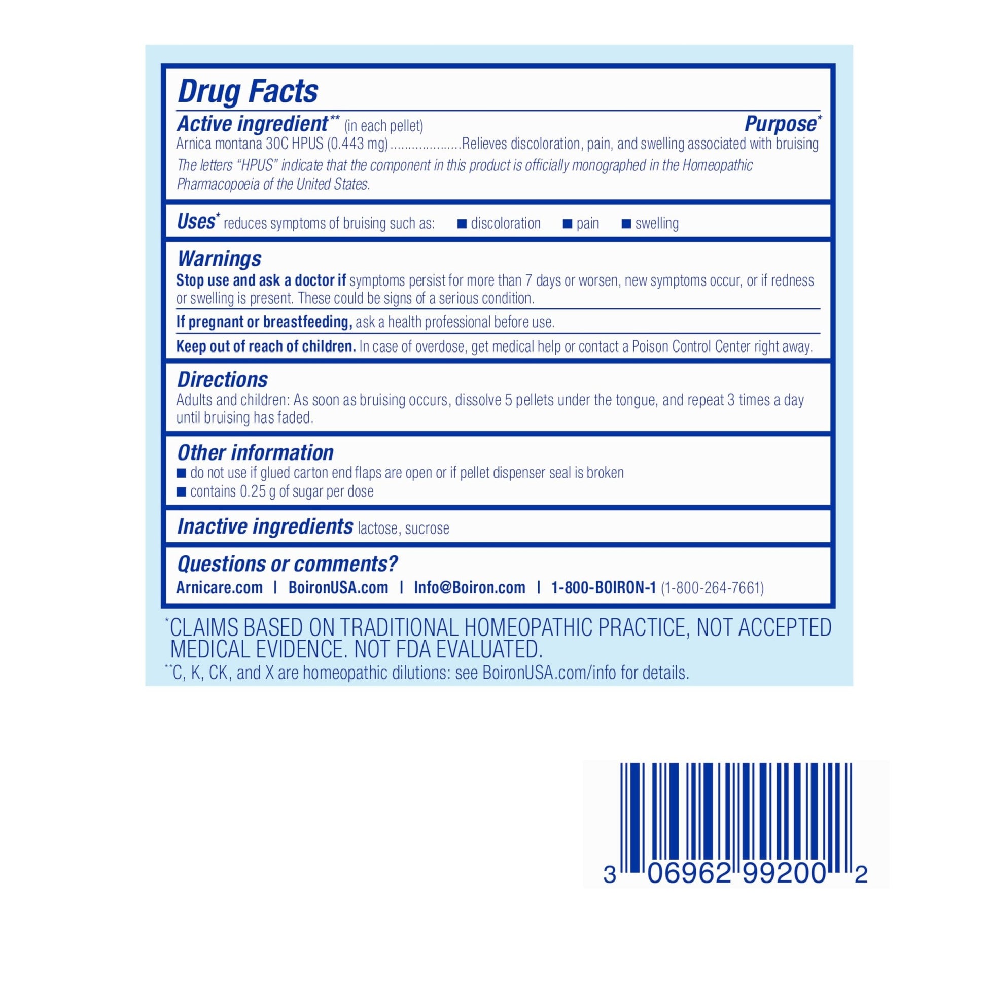 Boiron Arnica Bruise - Arnica Montana 30c for Relief of Pain, Swelling, and Discoloration from Bruises - 3 Count (240 Pellets) - dailyvitalstore