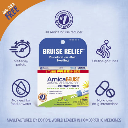Boiron Arnica Bruise - Arnica Montana 30c for Relief of Pain, Swelling, and Discoloration from Bruises - 3 Count (240 Pellets) - dailyvitalstore