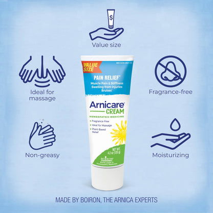Boiron Arnicare Cream 4.2 oz (Twin Pack) for Joint Pain, Muscle Pain Relief, Swelling, Soreness, Stiffness, and Bruises - Fast Absorbing and Fragrance-Free Arnica - dailyvitalstore
