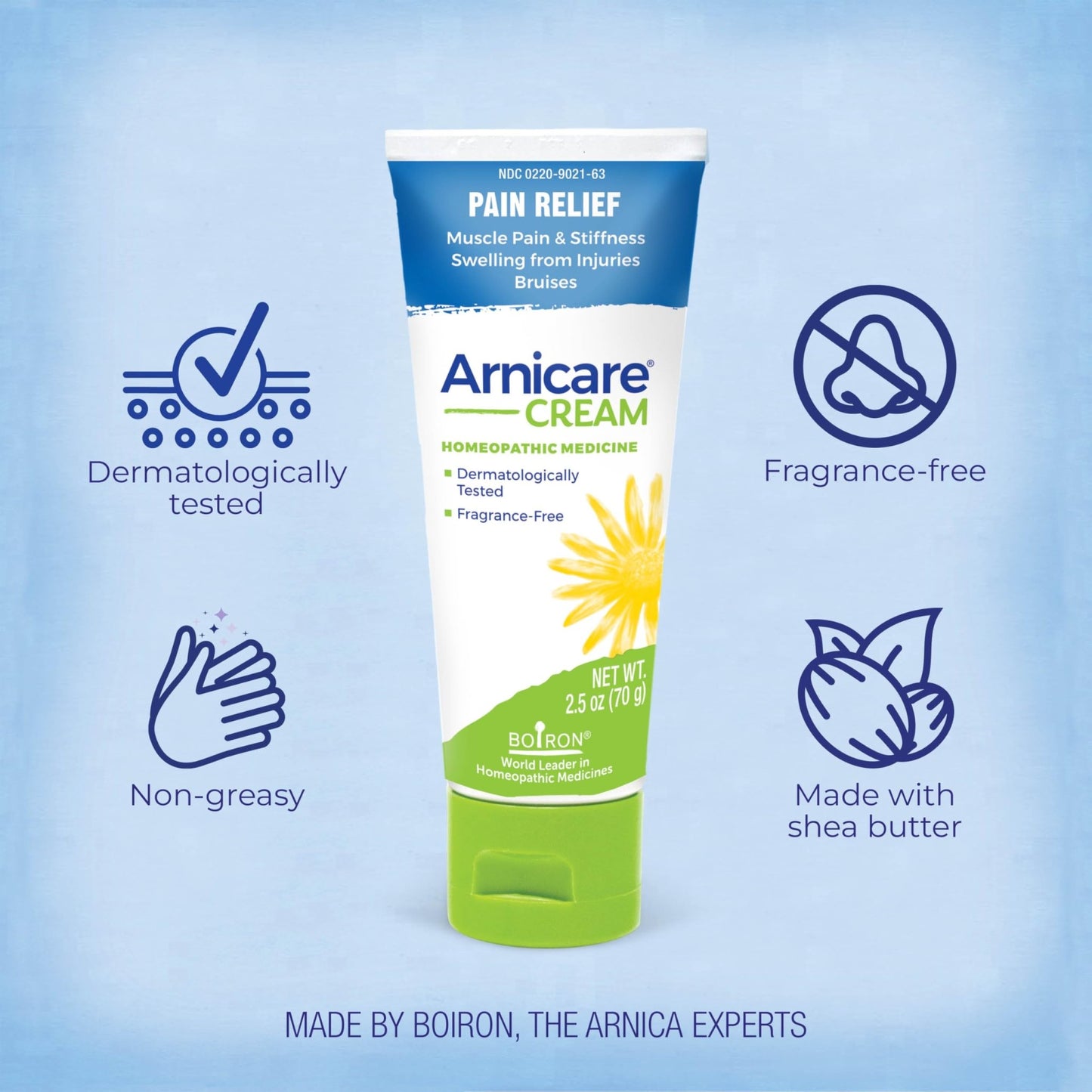 Boiron Arnicare Cream for Joint Pain, Muscle Pain, Swelling, Soreness, Stiffness, and Bruises - Fast Absorbing and Fragrance-Free - 2.5 oz - dailyvitalstore
