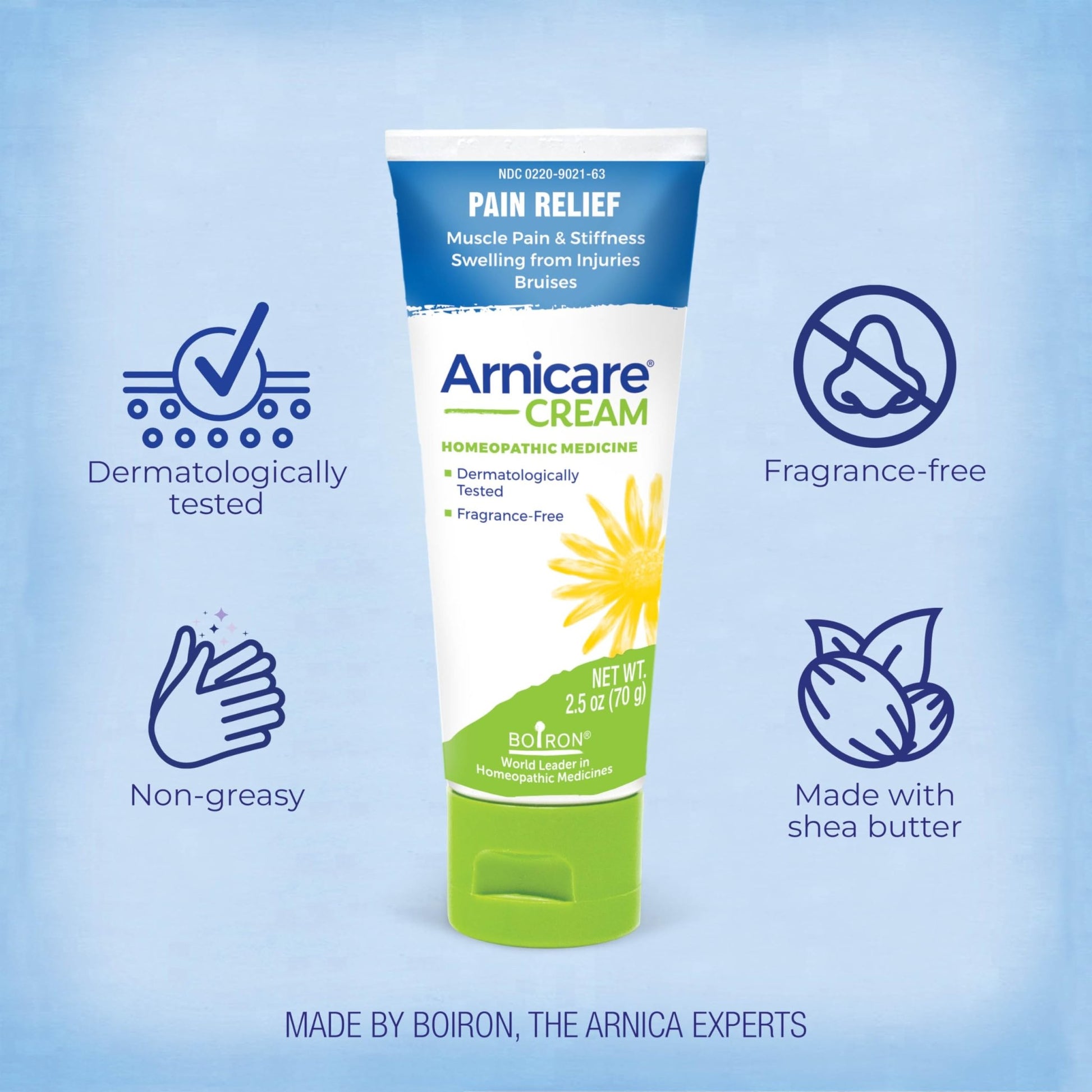 Boiron Arnicare Cream for Joint Pain, Muscle Pain, Swelling, Soreness, Stiffness, and Bruises - Fast Absorbing and Fragrance-Free - 2.5 oz - dailyvitalstore