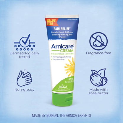 Boiron Arnicare Cream for Joint Pain, Muscle Pain, Swelling, Soreness, Stiffness, and Bruises - Fast Absorbing and Fragrance-Free - 4.2 oz - dailyvitalstore