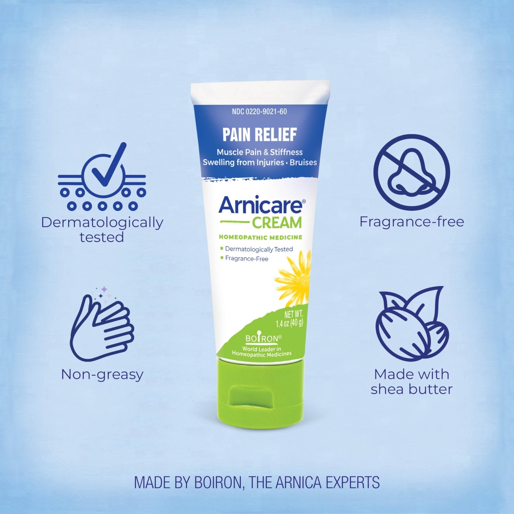 Boiron Arnicare Cream for Relief for Joint Pain, Muscle Pain, Muscle Soreness, and Swelling from Bruises or Injury - Fast Absorbing and Fragrance-Free - 1.3 oz - dailyvitalstore