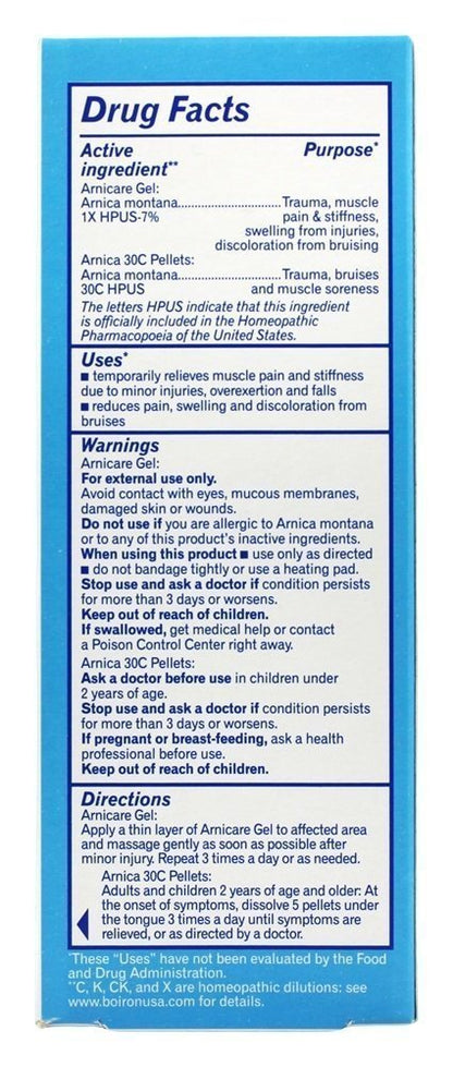 Boiron Arnicare Gel 2.6 oz with Arnica Montana Pellets 80 ct Bluetube - dailyvitalstore