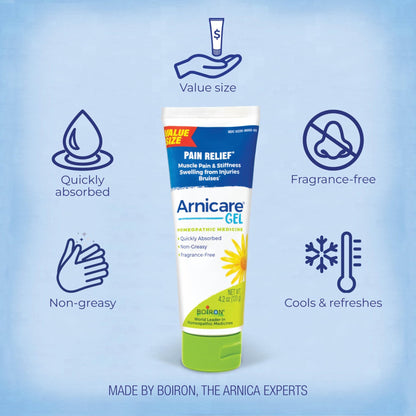 Boiron Arnicare Gel for Relief of Joint Pain, Muscle Pain, Muscle Soreness, and Swelling from Bruises or Injury - Non-greasy and Fragrance-Free - 4.2 oz - dailyvitalstore